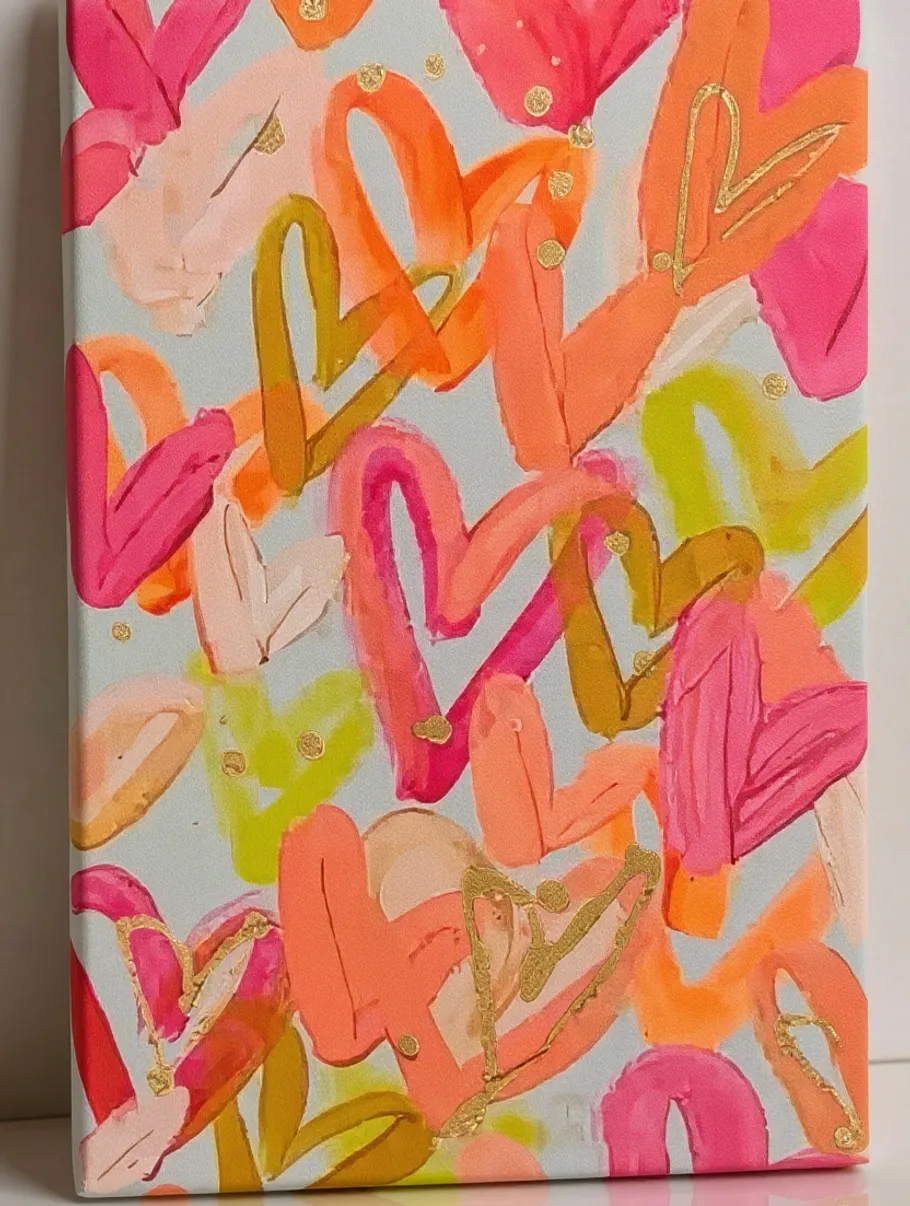 Colorful hearts pattern with golden accents.