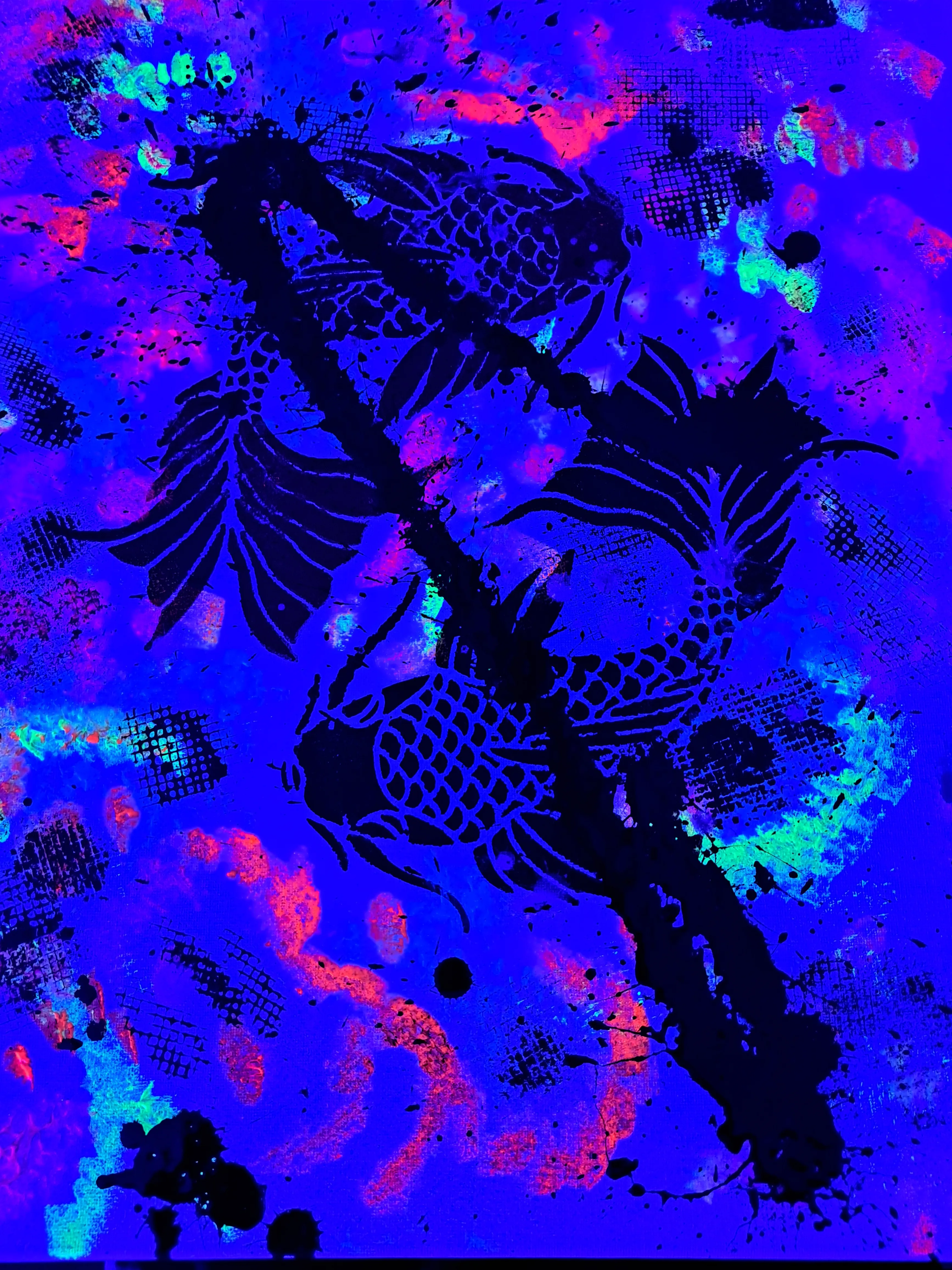 Abstrakte Koi-Fische in lebendigen Neonfarben.