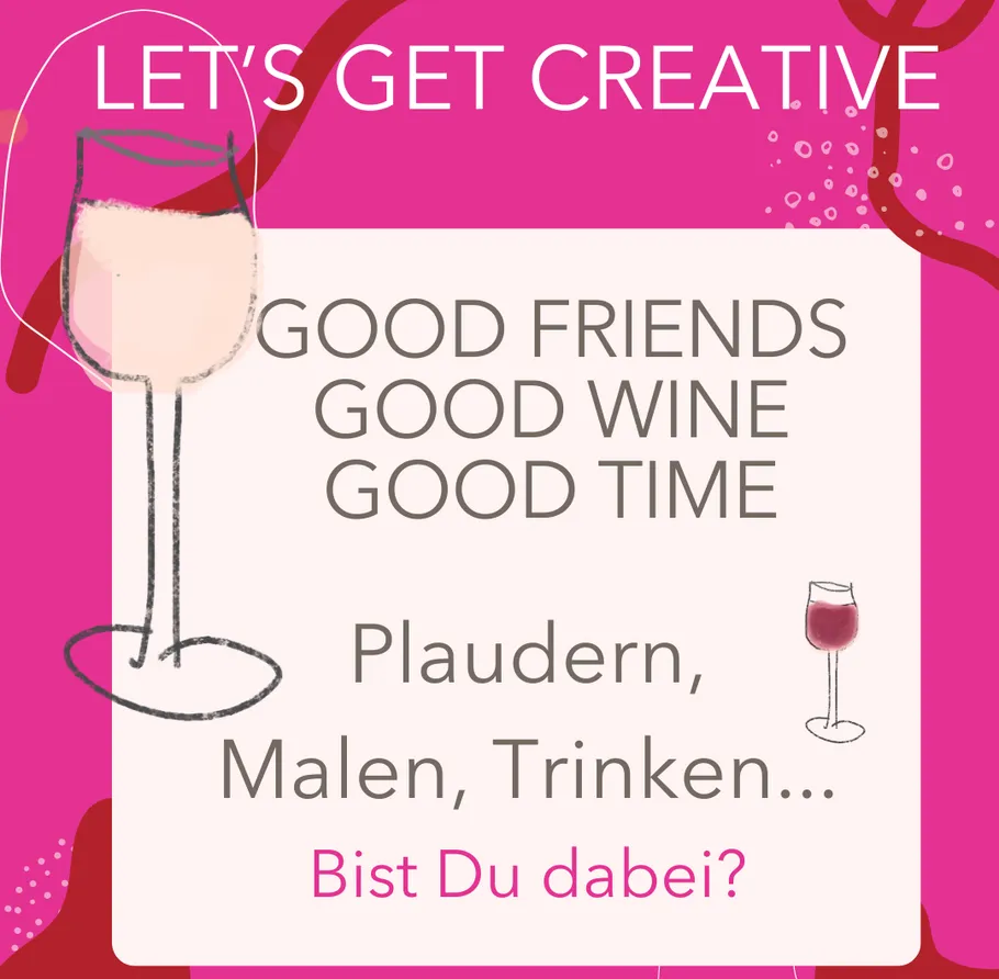 Weingläser auf rosa kreativem Poster.
