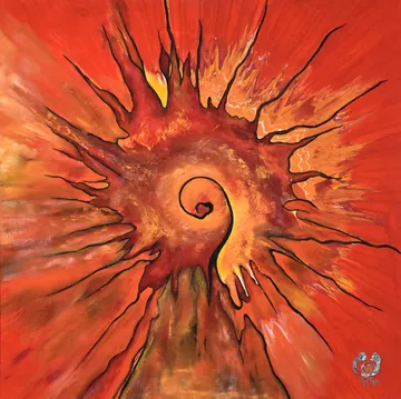 Abstract swirl in vibrant orange and red.