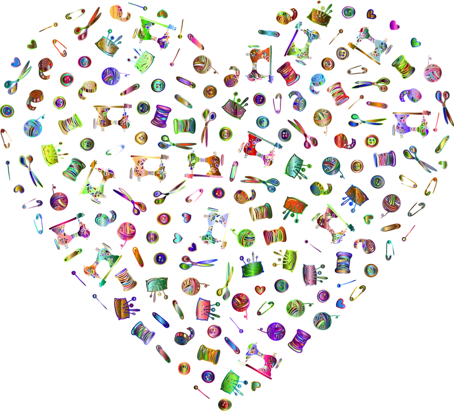 Collage of colorful items forming a heart shape.