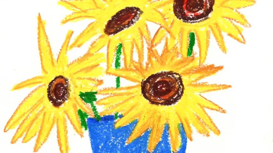Sunflowers in a blue vase drawing.