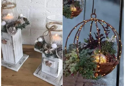 Decorative candle holders and plant lanterns.