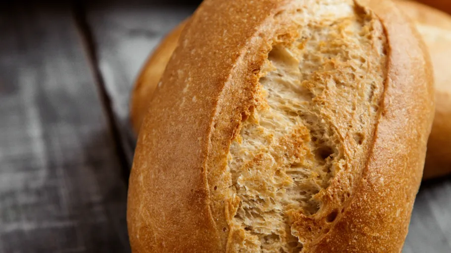 Close-up of freshly baked bread rolls.