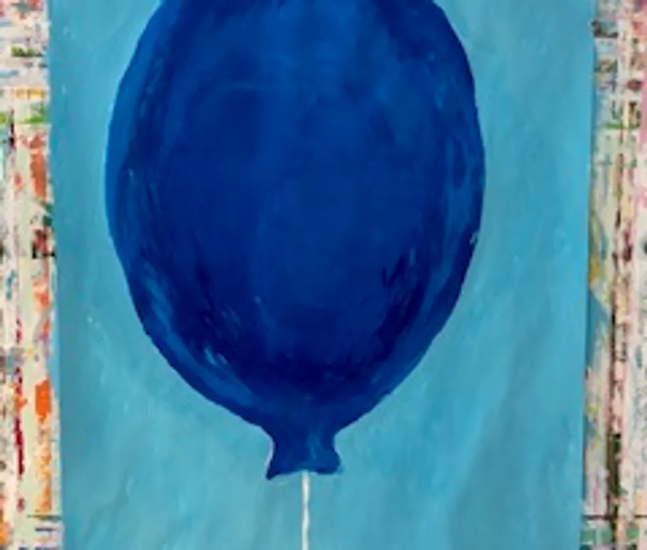 Blue balloon painting on colorful background.