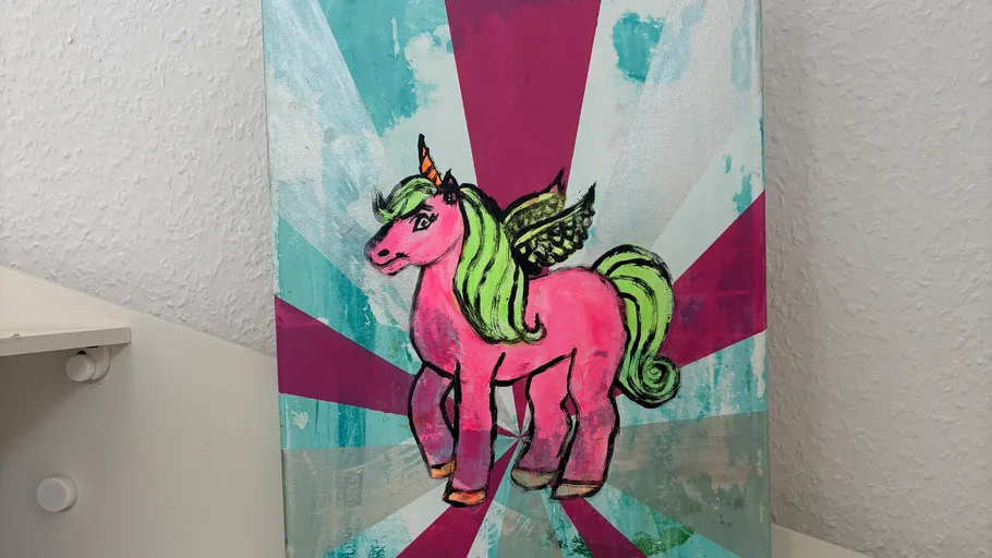 Buntes Einhorn-Gemälde auf abstraktem Hintergrund