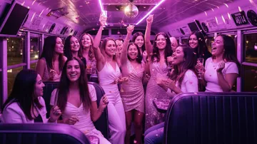 Group of women celebrating in a party bus.
