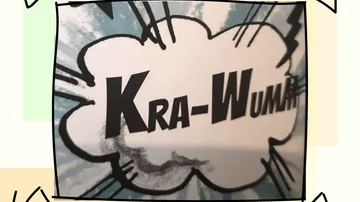 Comic-style explosion with text 'Kra-Wumm'.