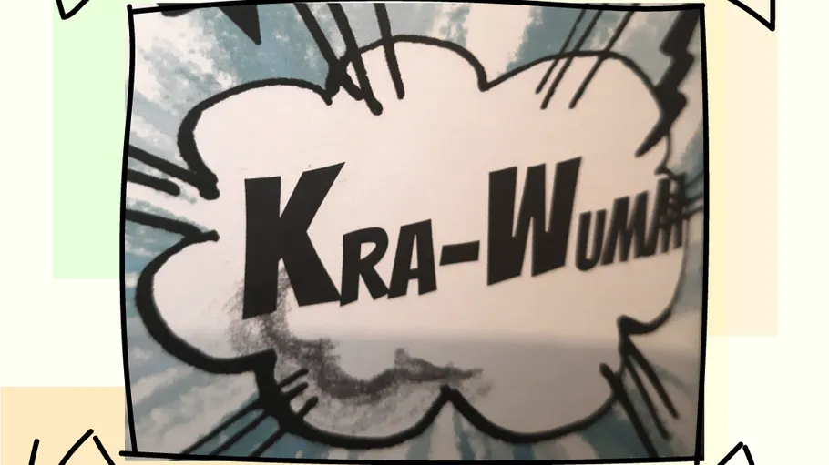 Comic-style explosion with text 'Kra-Wumm'.