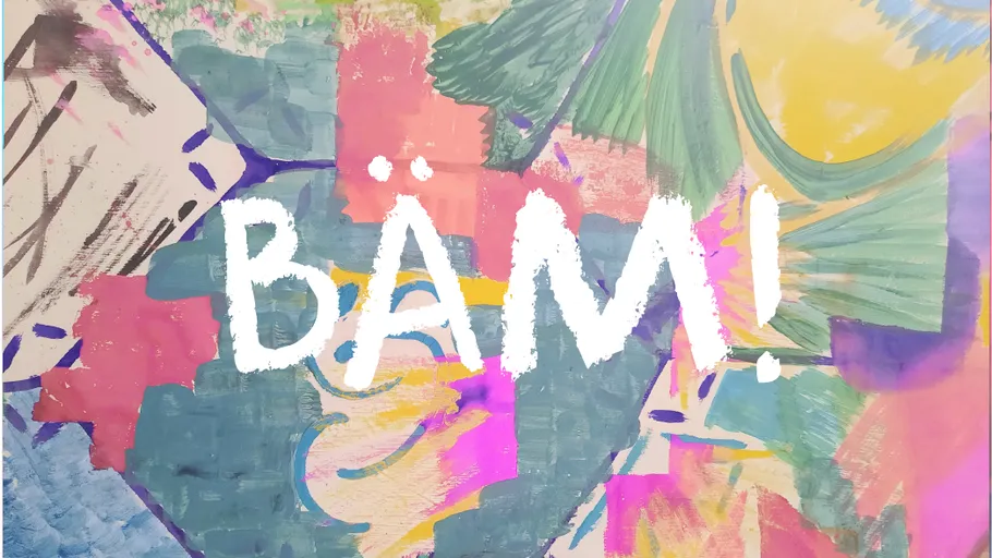 Colorful abstract background with "BÄM!" text.