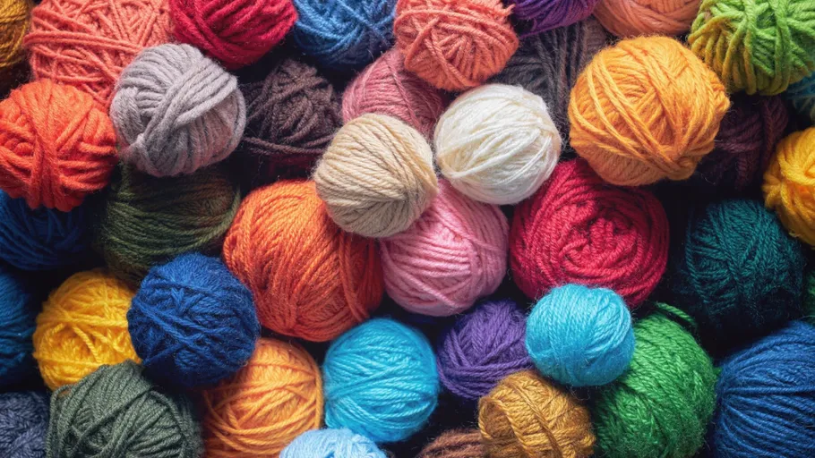 Colorful yarn balls stacked closely together.