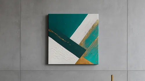 Abstract painting on gray wall background.