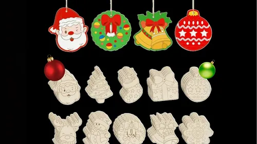 Colorful and plain Christmas ornaments on black background.