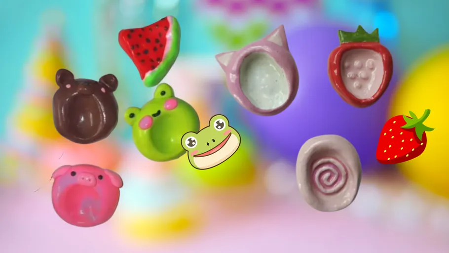 Colorful candy shaped like animals and fruits.