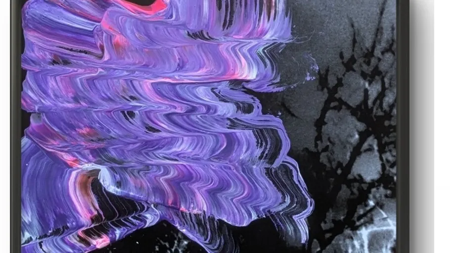 Abstract purple brush strokes on dark background.