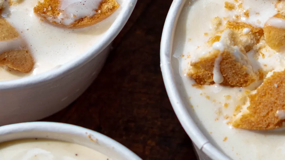 Cups of ice cream with cookie pieces.