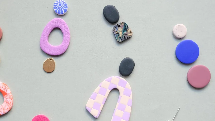 Colorful clay pieces arranged on a table.