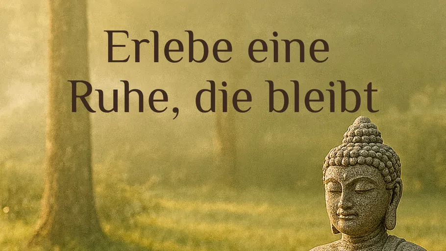 Stone Buddha statue in a tranquil forest.