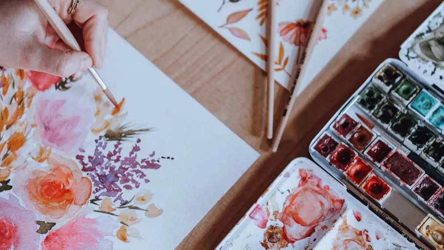 Hand painting floral watercolor on paper.