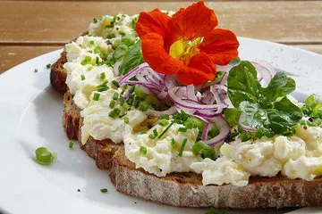 Brot mit Aufstrich und essbaren Blüten