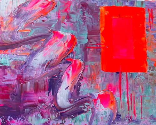 Abstraktes Gemälde mit lebhaften wirbelnden Farben.