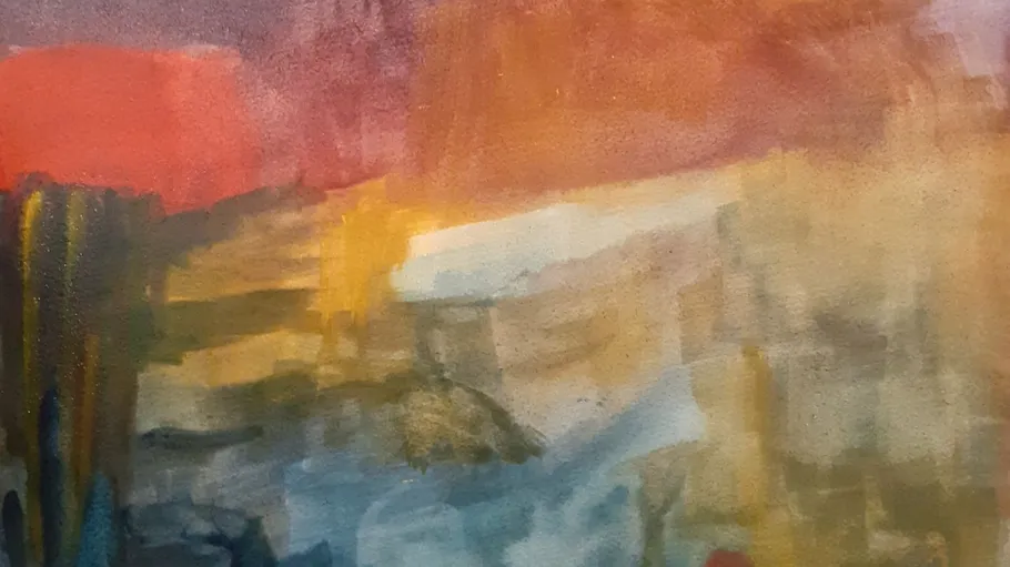 Abstract painting with vibrant blended colors.