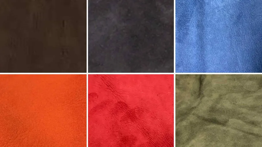 Sechs bunte Stoffmuster in einem Rasterlayout.