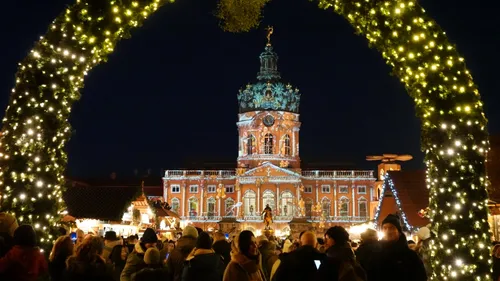 Crowd at a festive night market.
