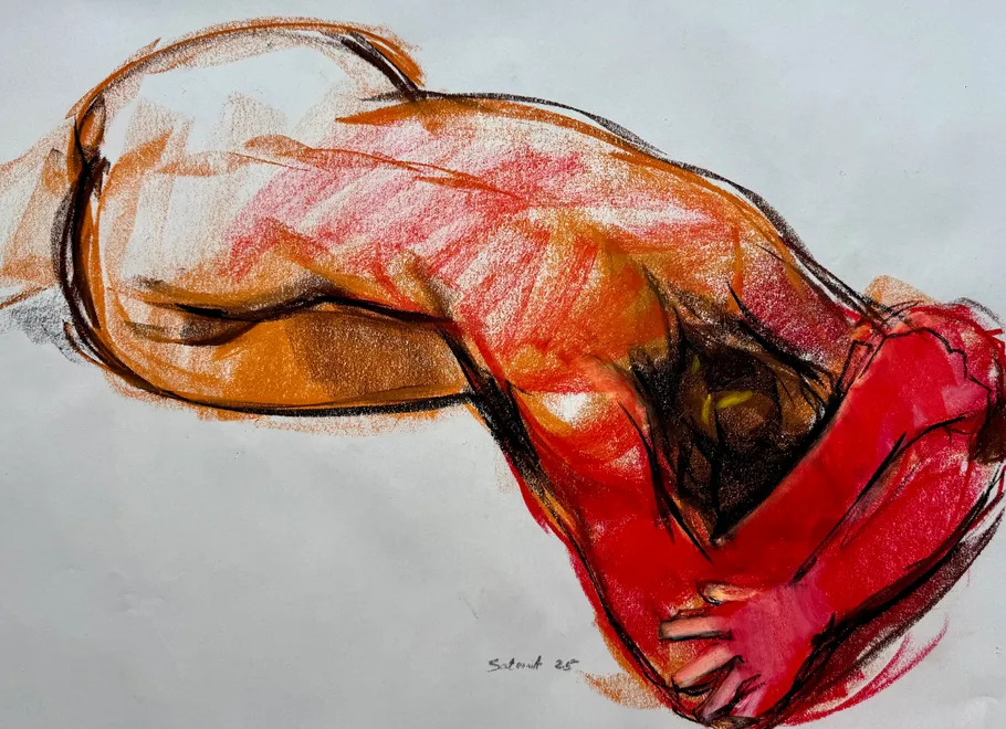 Colored drawing of a reclining figure.