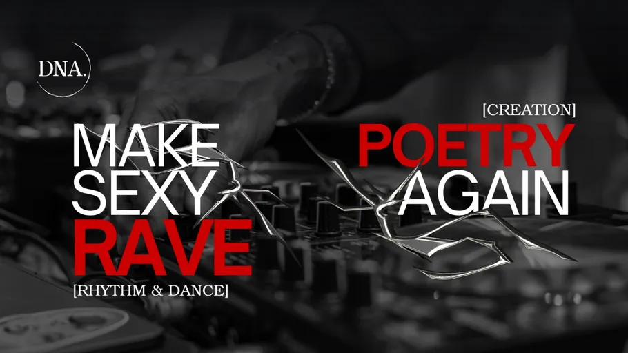 Hand operating DJ equipment with overlay text.