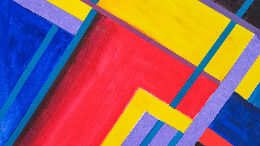 Buntes abstraktes geometrisches Gemälde, sich schneidende Linien.