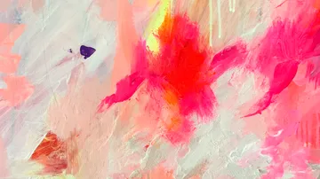 Abstrakte Malerei mit lebhaften Pinktönen.