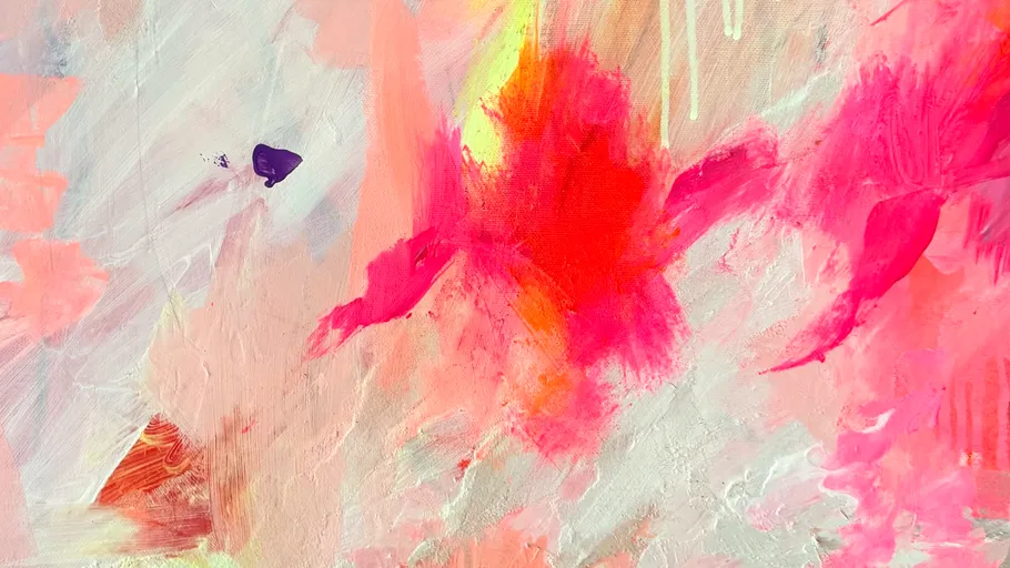 Abstrakte Malerei mit lebhaften Pinktönen.