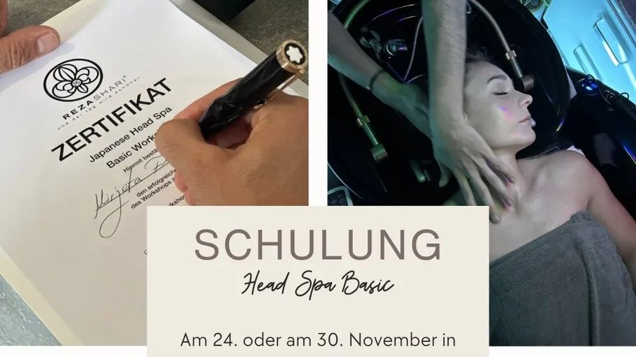 Zertifikat unterschreiben und Kopfmassage-Szene.