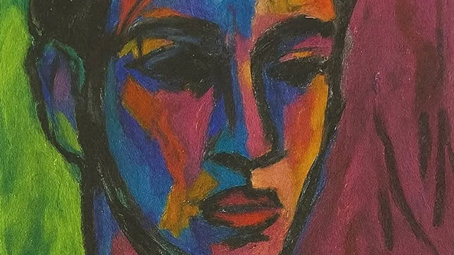 Colorful abstract portrait of a person's face.
