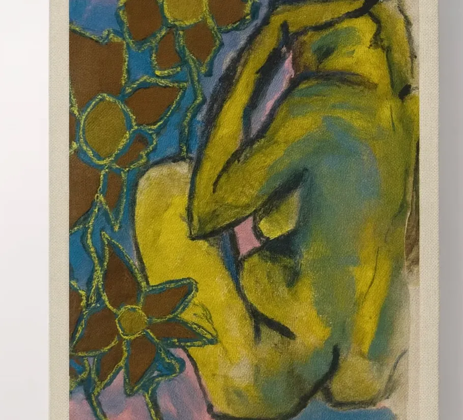 Abstract figure with flowers, colorful background.
