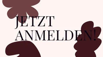 Text lautet 'JETZT ANMELDEN!' auf abstraktem Hintergrund.
