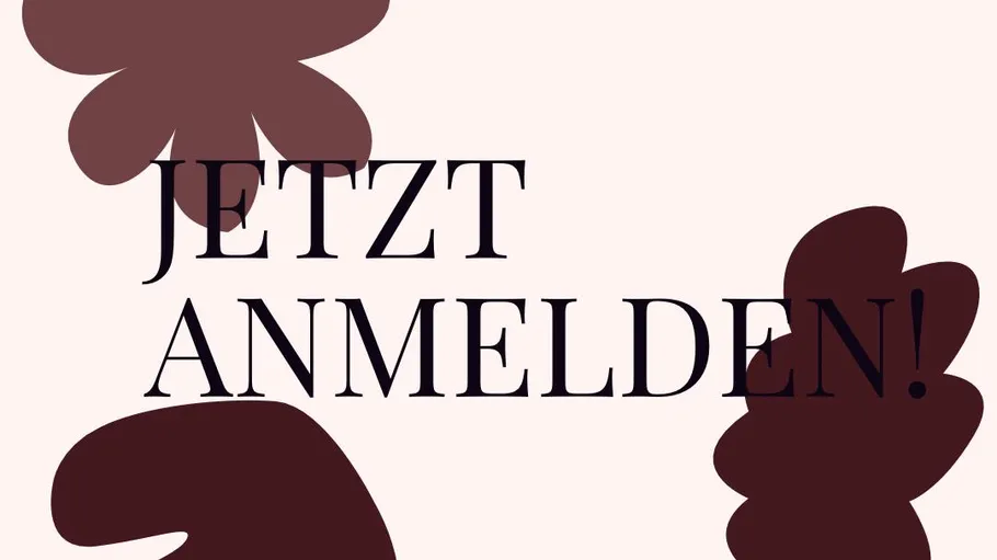 Text lautet 'JETZT ANMELDEN!' auf abstraktem Hintergrund.
