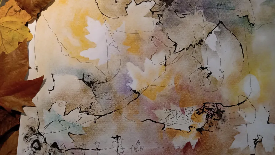 Abstrakte Zeichnung mit Herbstblattmotiv.