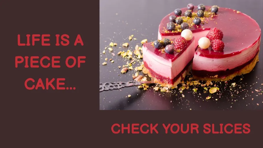 Cake with fruit, text beside it.
