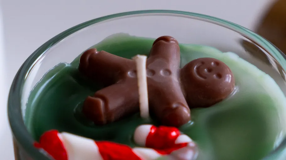 Lebkuchenkerze mit Zuckerstangendekoration.