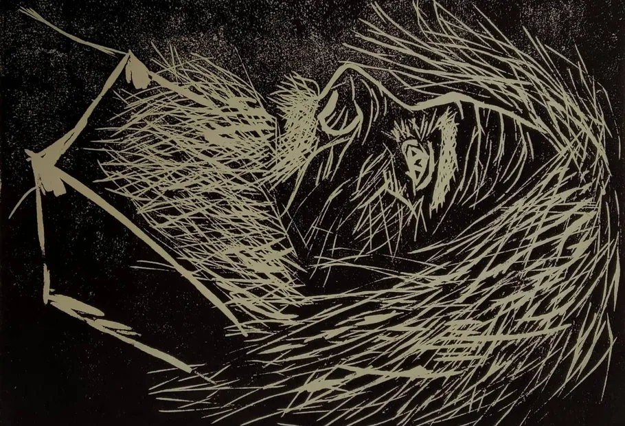 Abstract lion head in linear style.