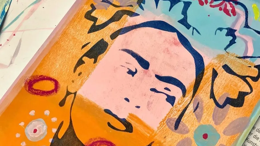 Colorful abstract portrait painting on canvas.