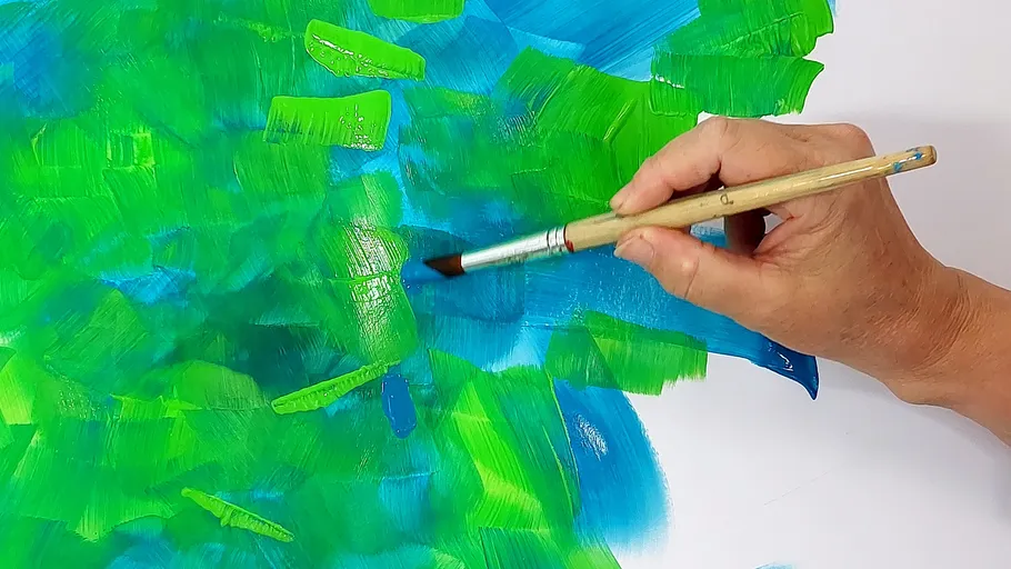 Hand painting abstract green and blue strokes.