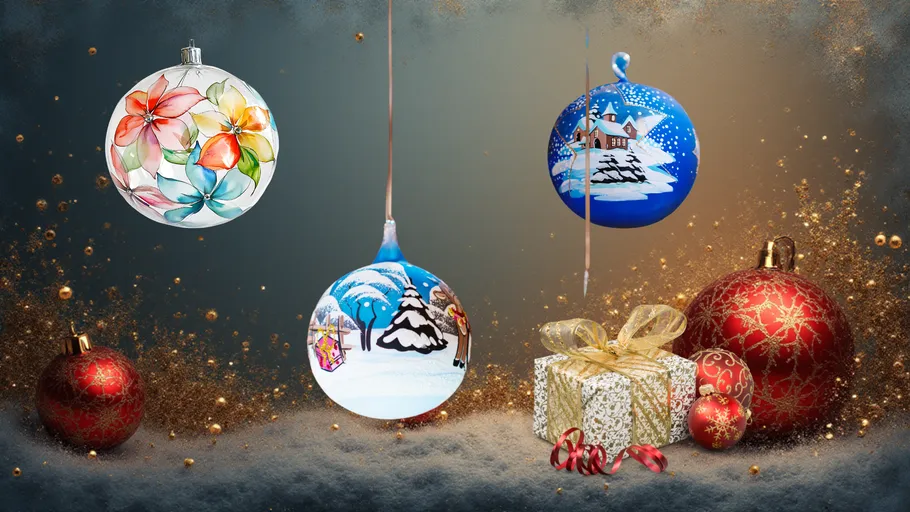 Dekorative Weihnachtskugeln mit festlichem Hintergrund.