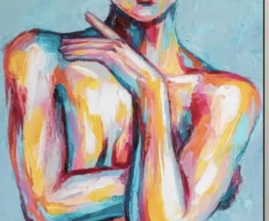 Colorful abstract painting of a human torso.