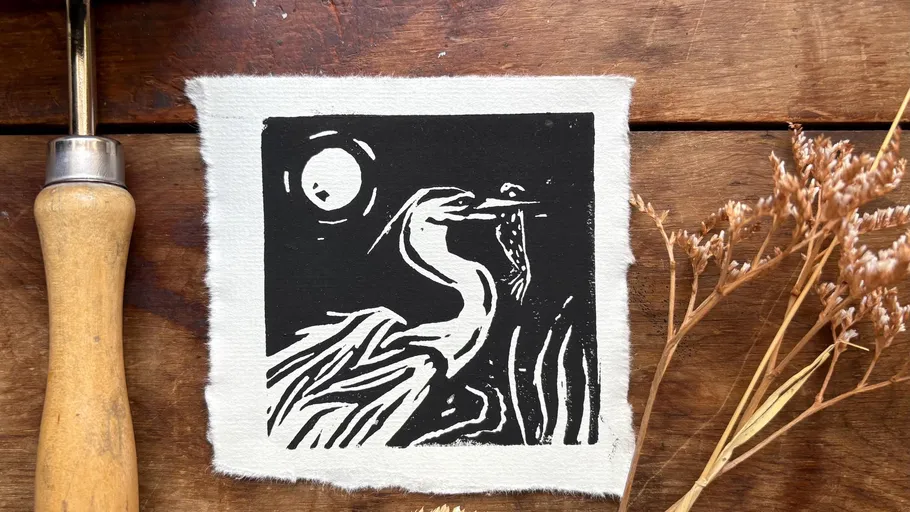 Black and white bird print on a table.