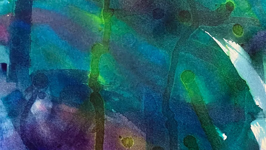 Abstract painting with blue and green colors.