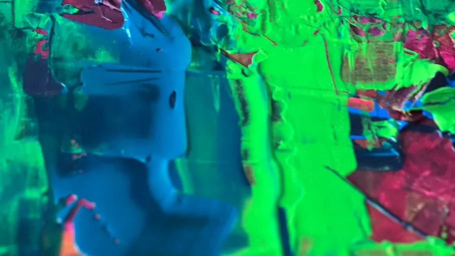 Abstraktes Gemälde mit lebhaften Farben und Texturen.