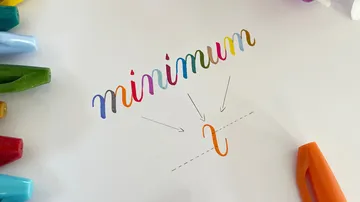 Colorful word 'minimum' written on white paper.